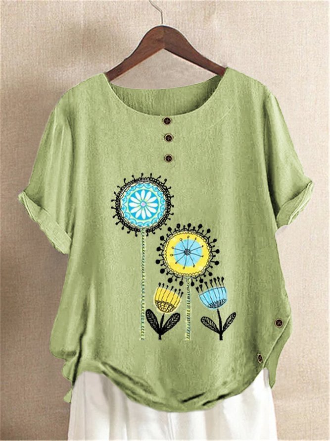 Short Sleeve Casual Floral-Print Shirts & Tops