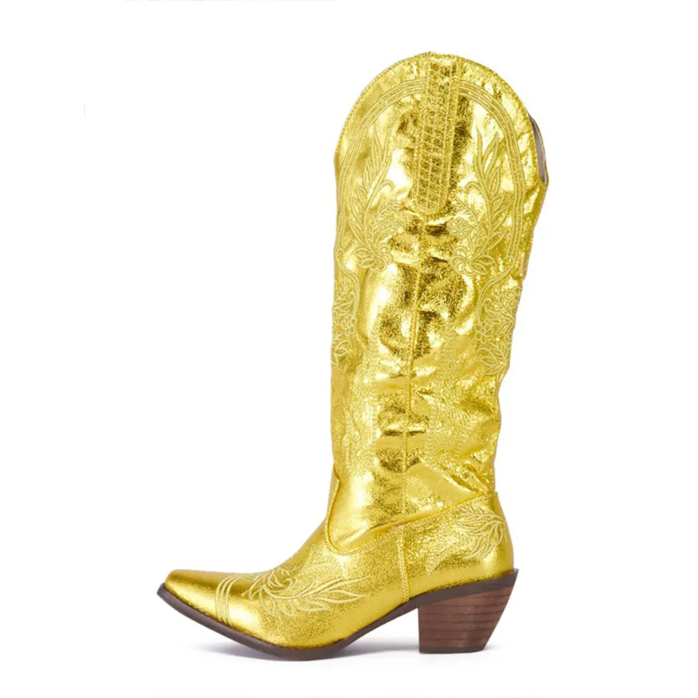 Light Taupe Golden Metallic Cowgirl Boots