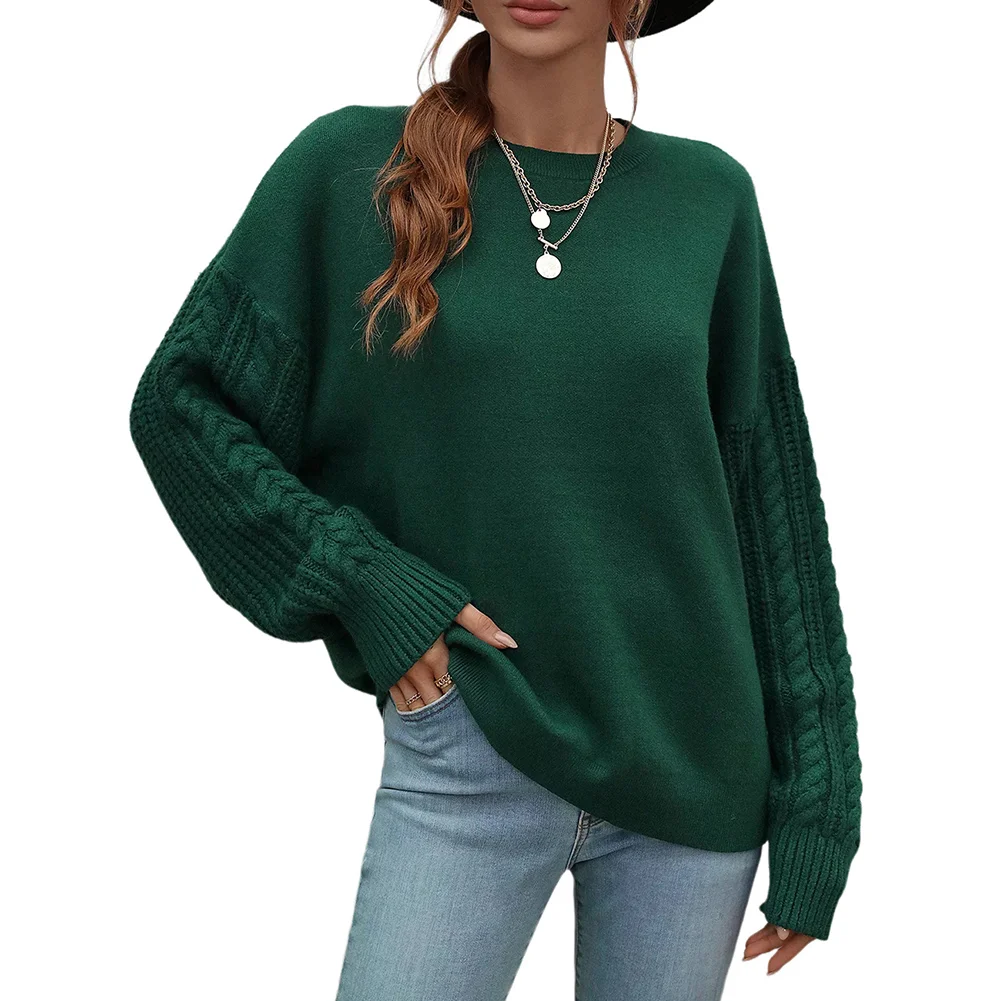 Green Crew Neck Chunky Wide Knit Sweater