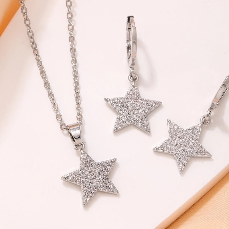 304 Stainless Steel Copper K Gold Plated Rhodium Plated Hip-Hop Minimalist Plating Inlay Pentagram Zircon Jewelry Set