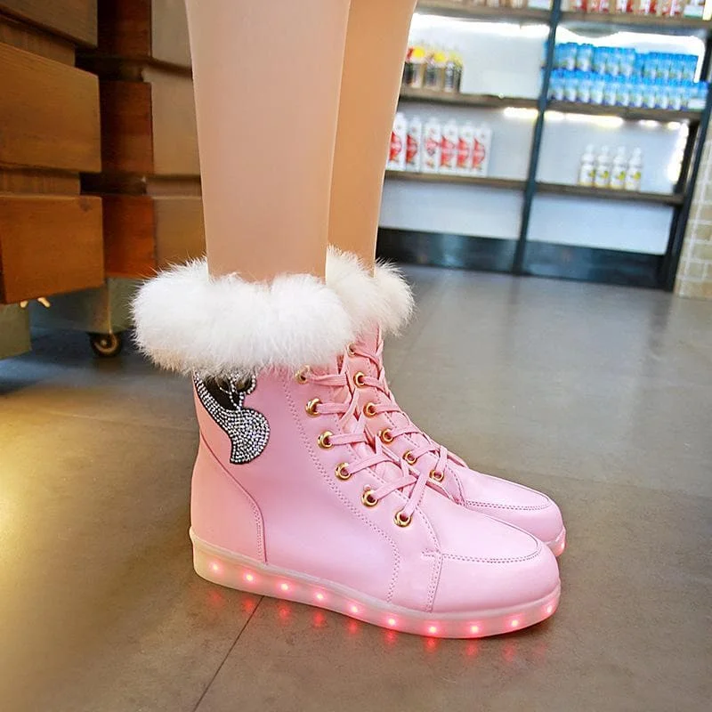 White/Black/Pink LED Light Fluffy Boots SP14278