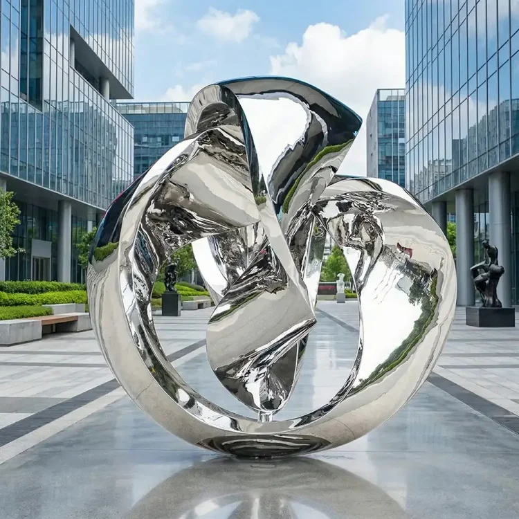 Luxury Abstract Mirror Stainless Steel Sculpture for Modern Spaces