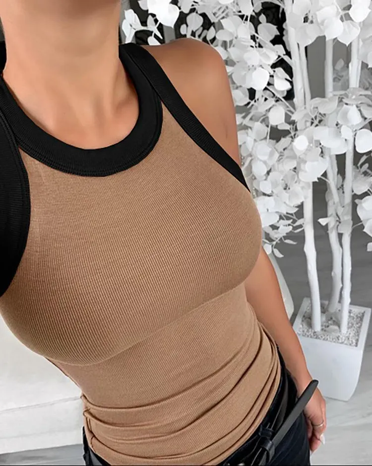 Colorblock Contrast Binding Casual Tank Top