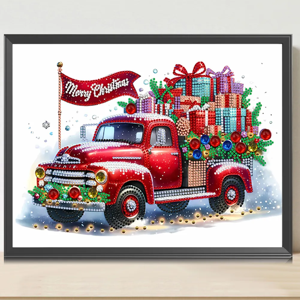 Diamond Painting - Partial Special Shaped Drill - Christmas Classic Car(Canvas|40*30cm)