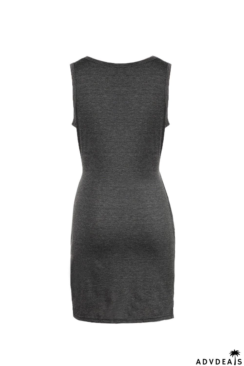Burgundy Crew Neck Sleeveless Twist Hollow-out Bodycon Mini Dress