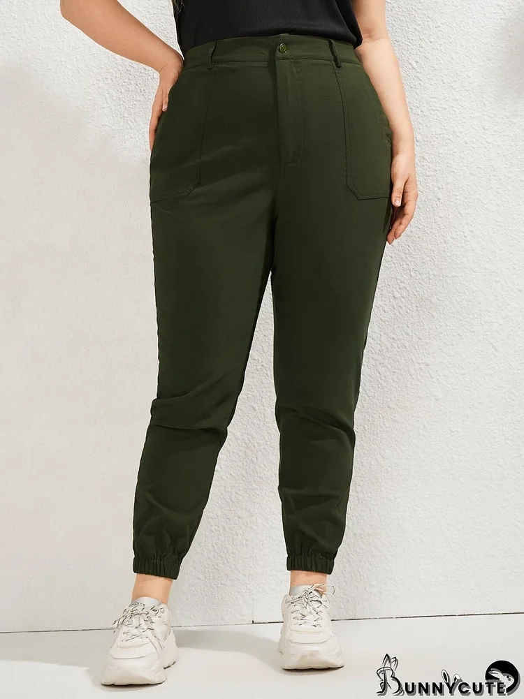 Plus Size Solid Color Elastic Cuffed Cargo Pants