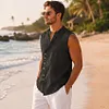 Men's Linen Sleeveless Vest, Casual Button Front Beach Shirt, Summer Vacation Top by Inlyline