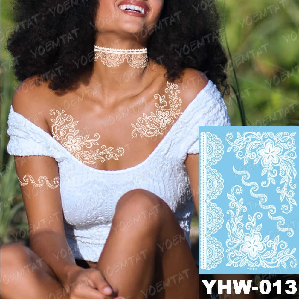Indian Arabic Designs Temporary Waterproof Tattoo sticker Lace White Bride Tatto Paste Fake Tatoo Mandala Body Art Hand Choker