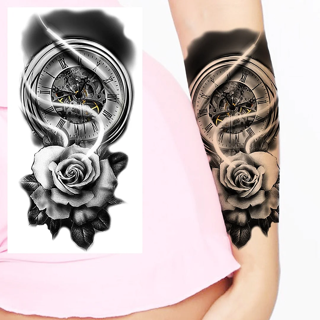 Praying Lion Cross Temporary Tattoos For Men Women Clown Wolf Tiger Flower Compass Fake Tattoo Sticker Forearm Waterproof Tatoos