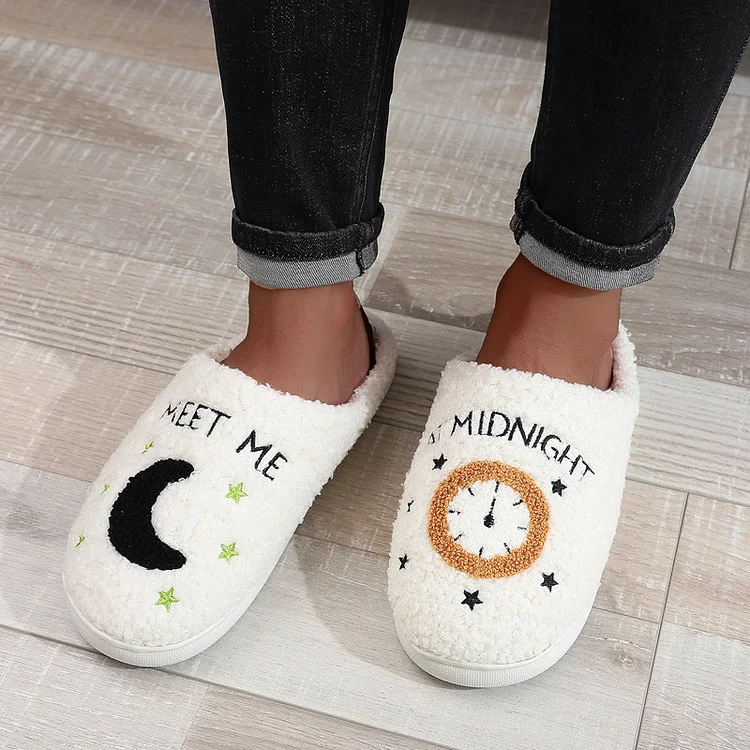 Men's and women's cotton slippers for home winter moon clock indoor cotton slippers socialshop