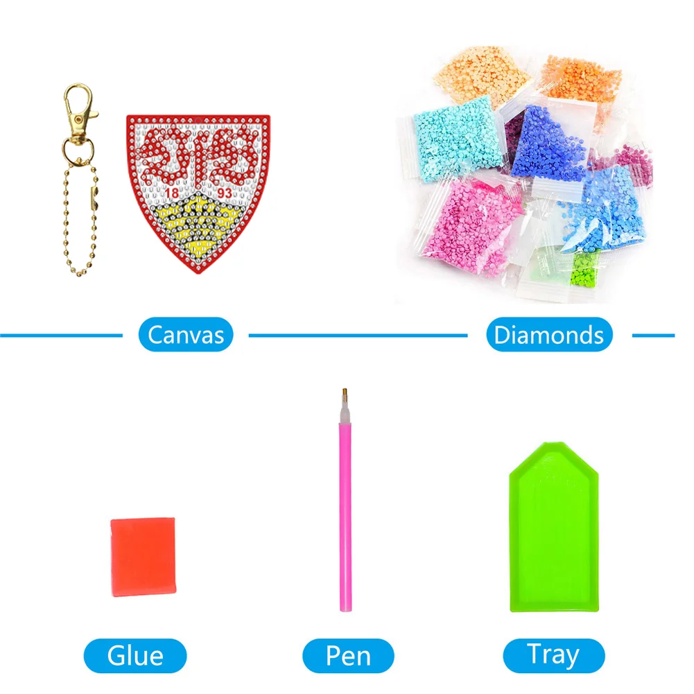 VfB Stuttgart DIY Car Keychain Handmade Double Sided Rhinestone Pendant for Men Women Boy Girl