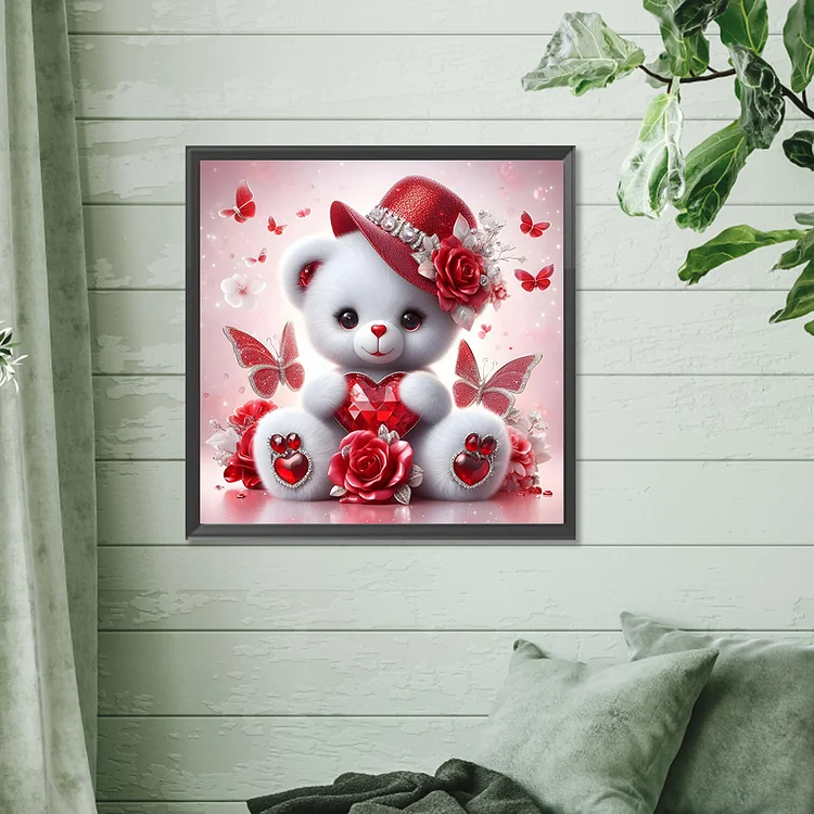 Full Round Diamond Painting Love Rose Little White Bear 30*30CM