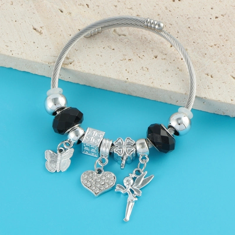 Elegant Luxurious Heart Shape 304 Stainless Steel White Gold Plated Crystal Zircon Bangle In Bulk