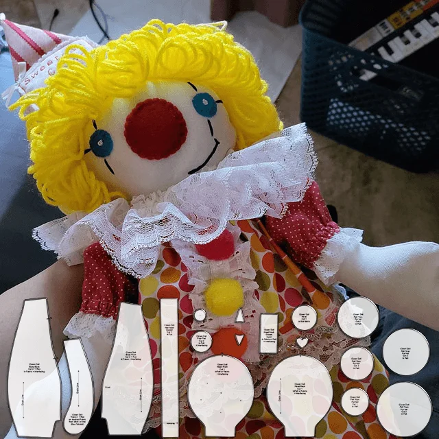 Cute Clown Cuddle Doll Sewing Pattern Ruler Set - With Instructions