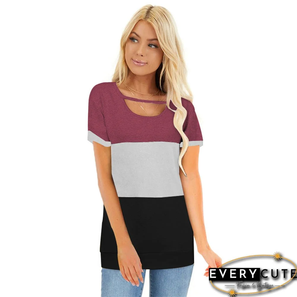 Black Colorblock Short Sleeve Choker T-shirt