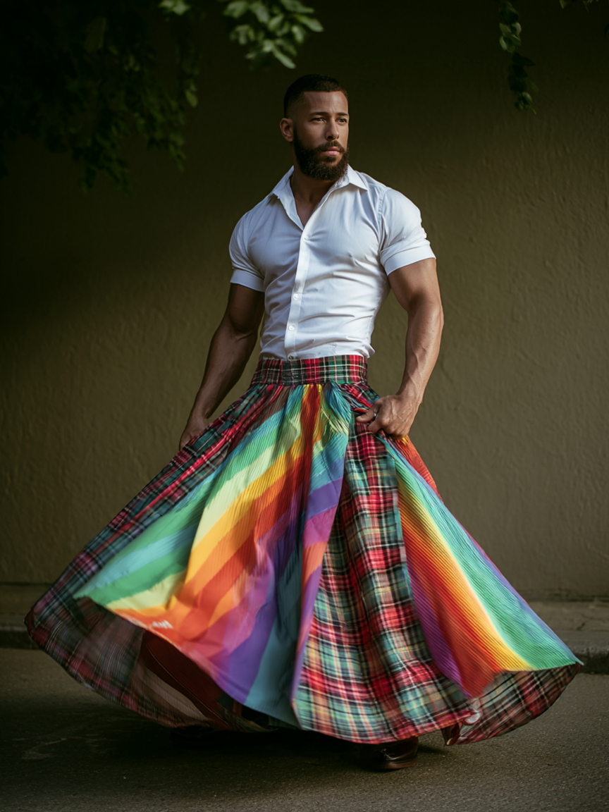 Men's Holiday Carnival Rainbow Skirt