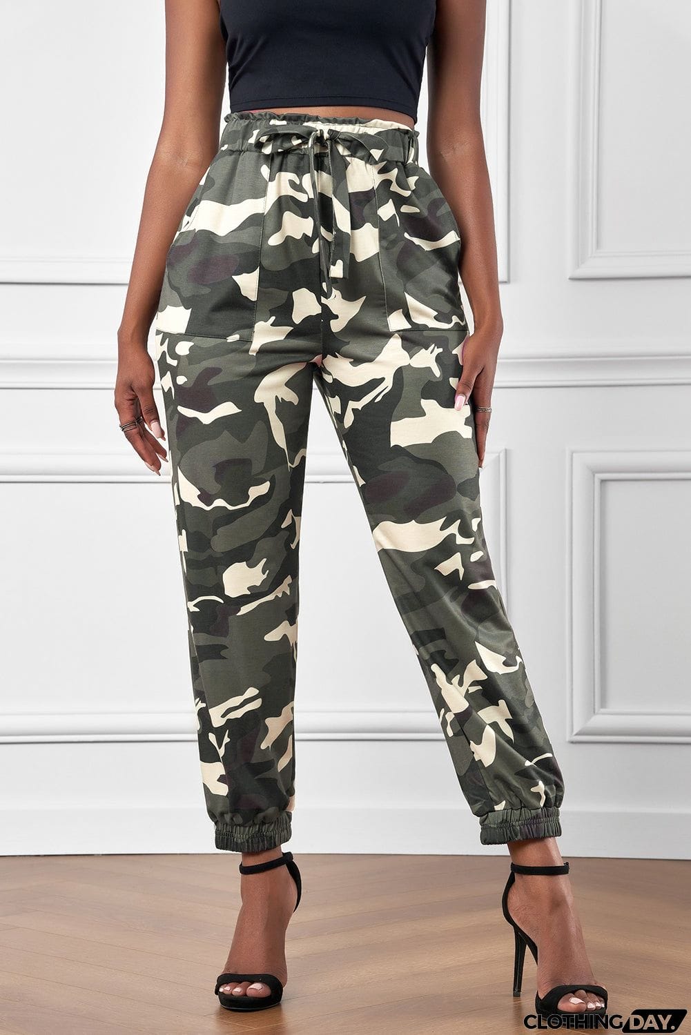 Camouflage Drawstring Elastic Waist Jogger Pants With Pockets