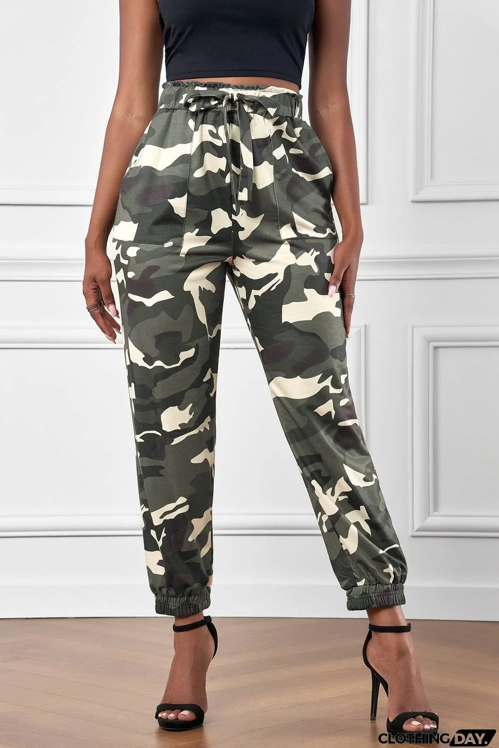 Camouflage Drawstring Elastic Waist Jogger Pants With Pockets