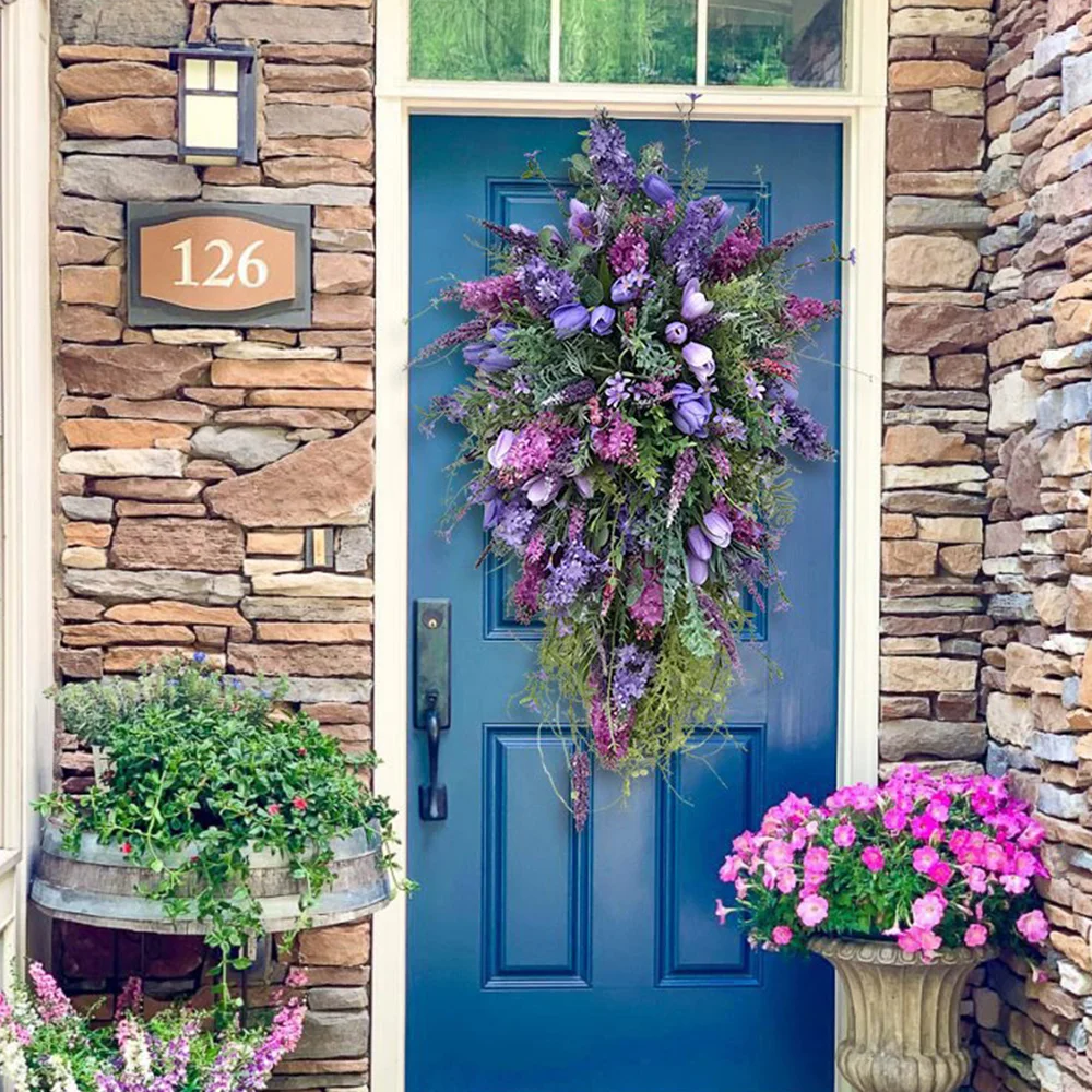 Lilac Tulip Hyacinth Hydrangea Spring Summer Wreath Decoration