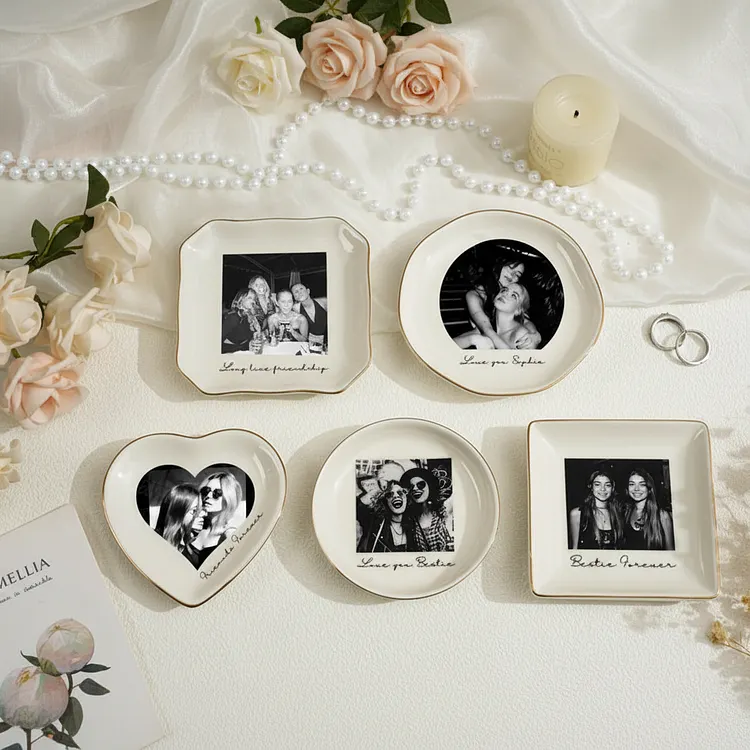 Personalized Best Friend Photo Jewelry Dish - Custom Soul Sister Trinket Tray with Picture - Unique Birthday Gift for Bestie - Ceramic Ring Holder