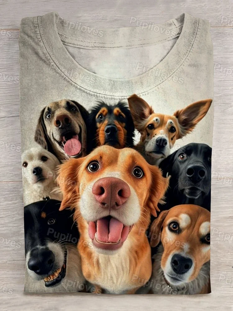 Pupiloves Pupiloves Cute Dog Art Print Short Sleeve Casual T-shirt
