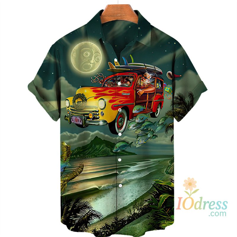 IO Menswear Tropical Palm 3d Print Hawaiian Shirt For Men Summer Beach Street Short Sleeves Tops Harajuku Holiday Lapel Button Loose Blouse