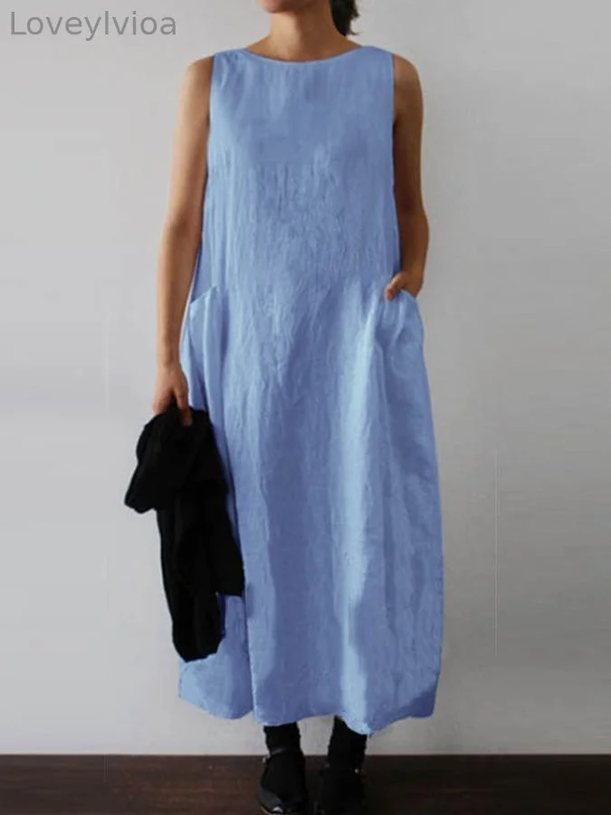 Women's Casual Elegant Sleeveless Cotton Linen Dress