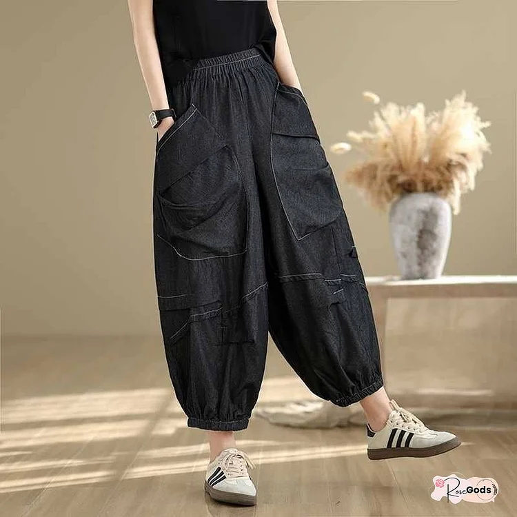 Stylish Wide Leg Cropped Jeans With Pocket Detail