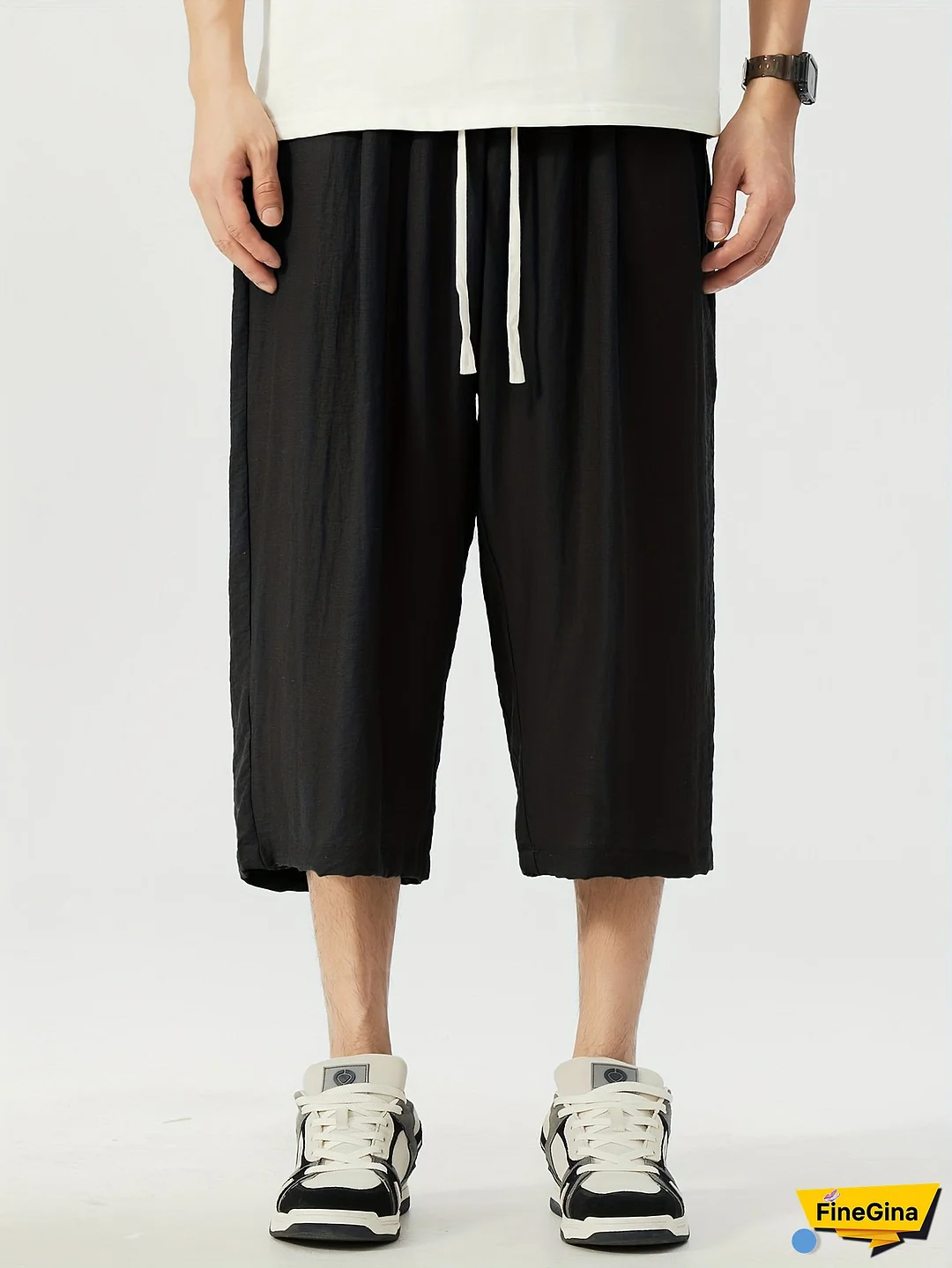 Summer Large Size Men's Shorts, Linen Casual Seven-Split Pants for Men, Wide Leg Trousers, Outdoor Sports Beach Pants for Men, PLUS SIZE