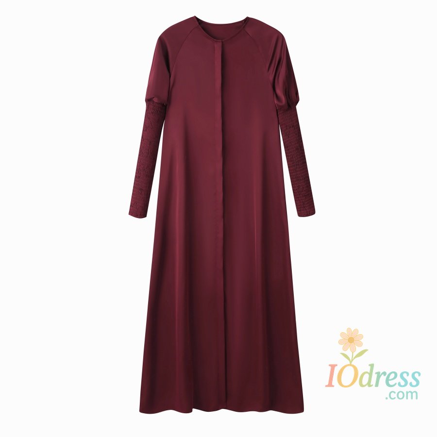 IO Dress AS 2024 woman clothing satin dress button down design smocking sleeve maxi dress ( Ship out in 1 day)
