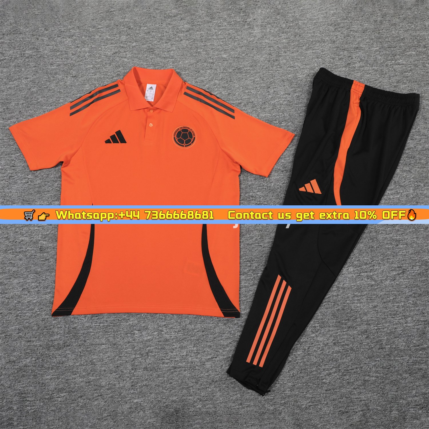 Colombia 25-26 POLO Short-Sleeve Training Set - Orange Top and Black Pants