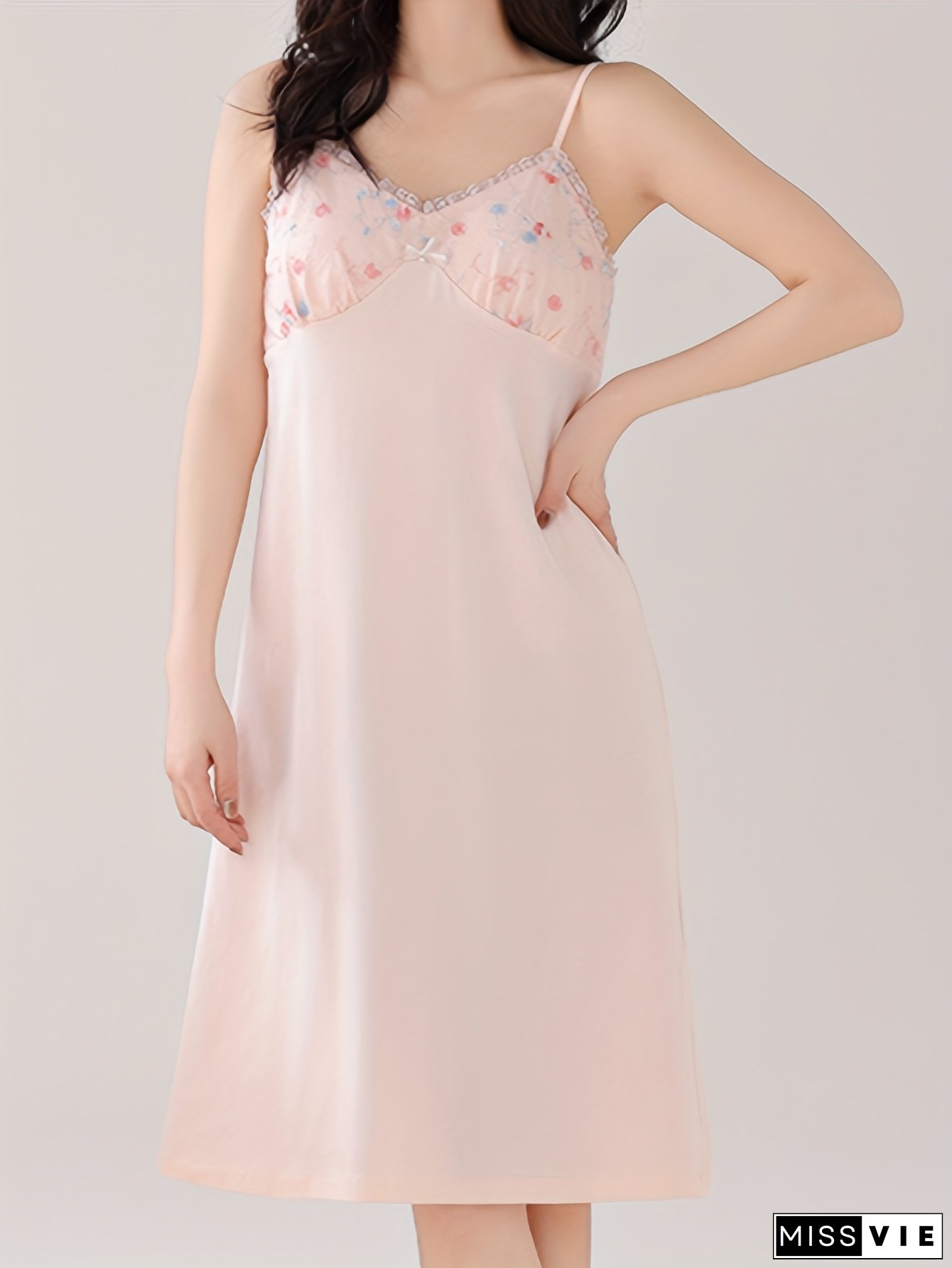 Womens spaghetti strap slip dress with built-in padding solid color lace trim