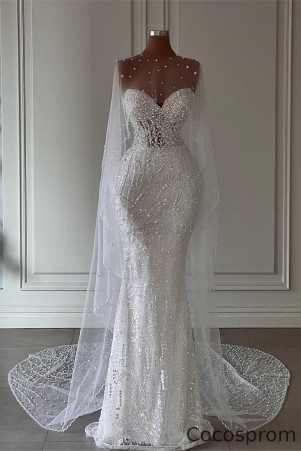Cocosprom Sweetheart Mermaid Wedding Dress With Pearls Sequins Beads cocosprom