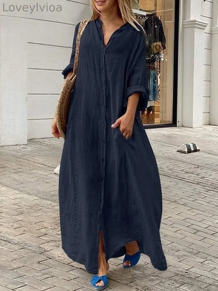 Casual Cotton and Linen Shirt Dress