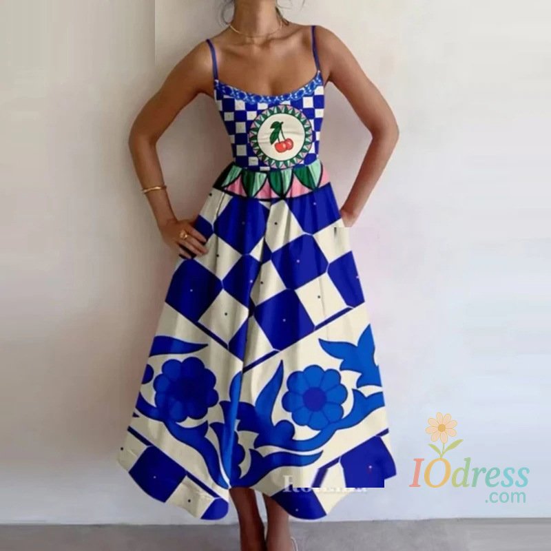 IO Dress Women Print Bodycon Dress Sling Cold Shoulder High Waist A-line Maxi Dresses Beach Party Gowns Casual Vestidos Summer 2025 Robe