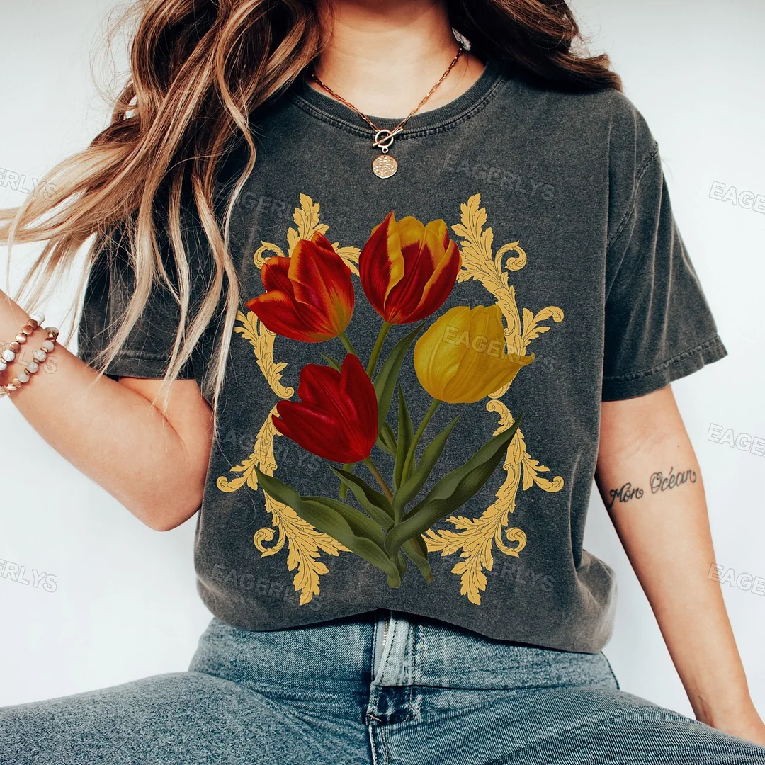 Eagerlys Flowers Dark Academia Botani T-shirt Eagerlys
