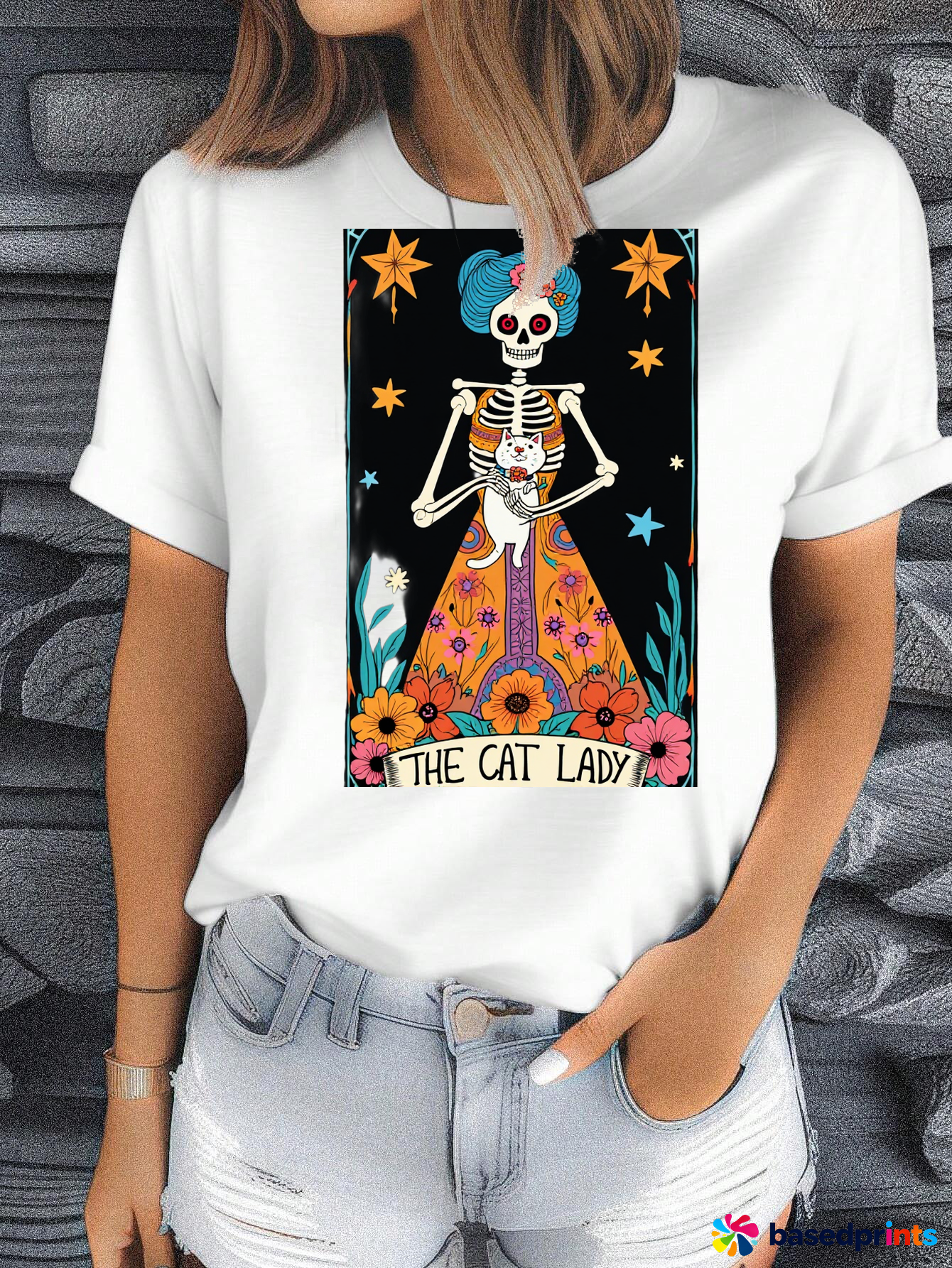 Halloween Skeleton Cat Lady T-Shirt