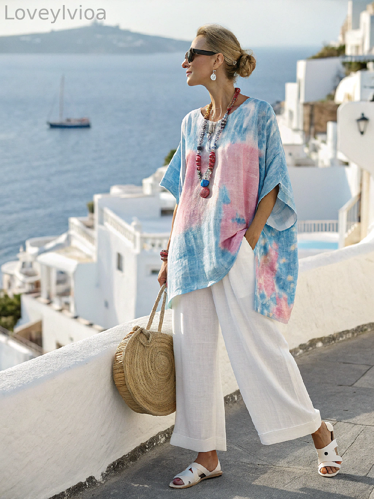 Cotton and linen women's tie-dye suit