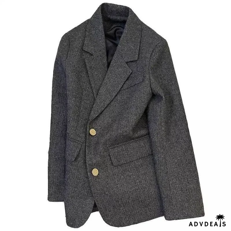 Casual Gray Woolen Suit Jacket