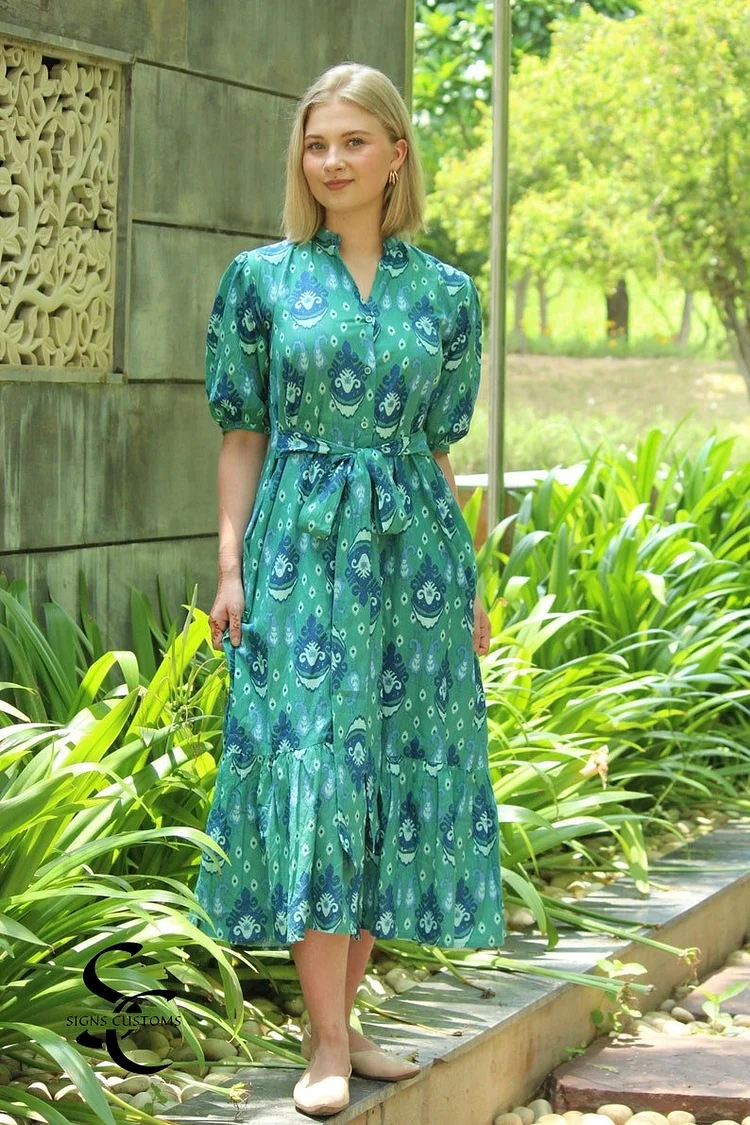 Boho Floral Cotton Block Print Dress &ndash; Women's Summer Beach & Vacation Bohemian Style