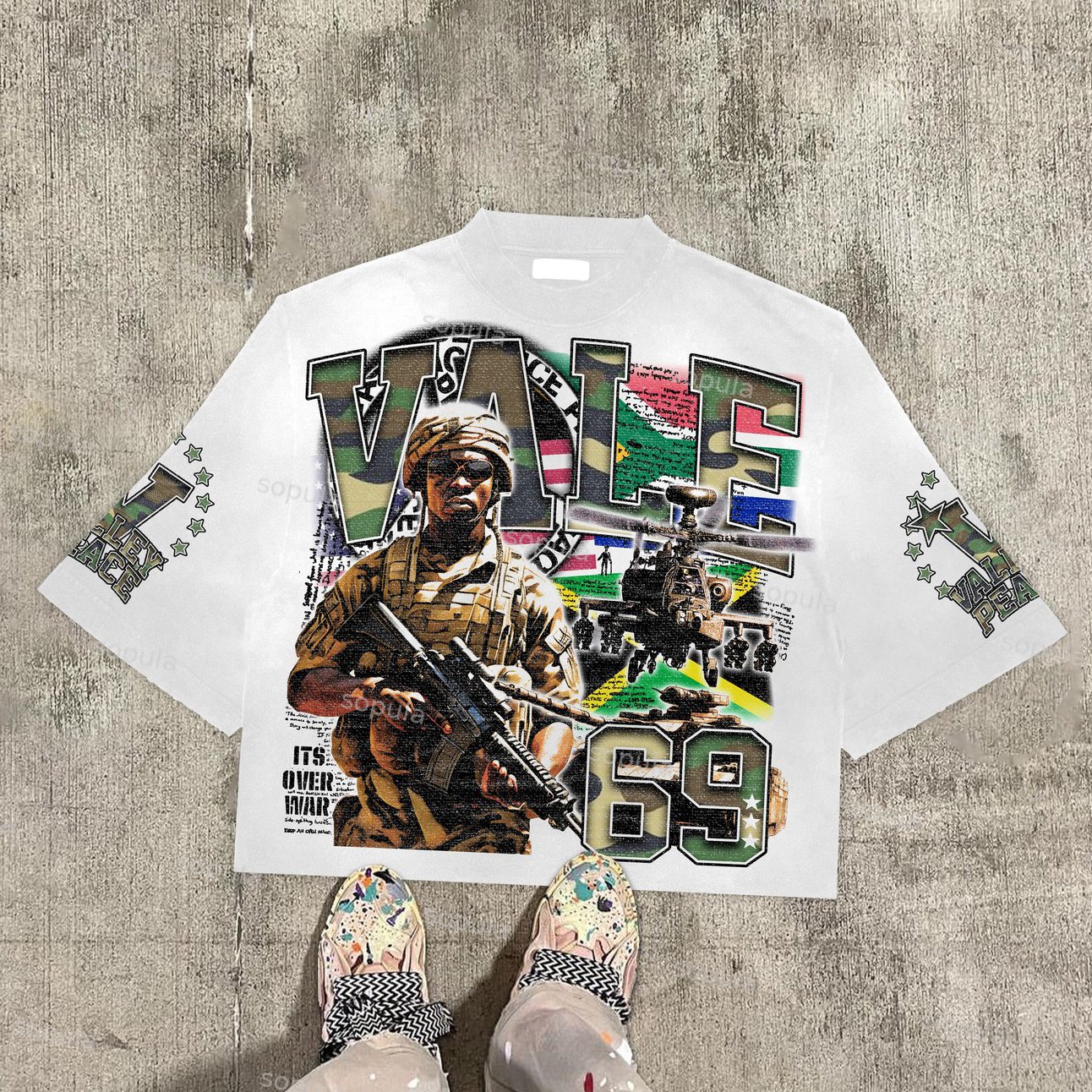 Vintage Warzone 69 Peace Graphic 100% Cotton T-Shirt Cropped Tees