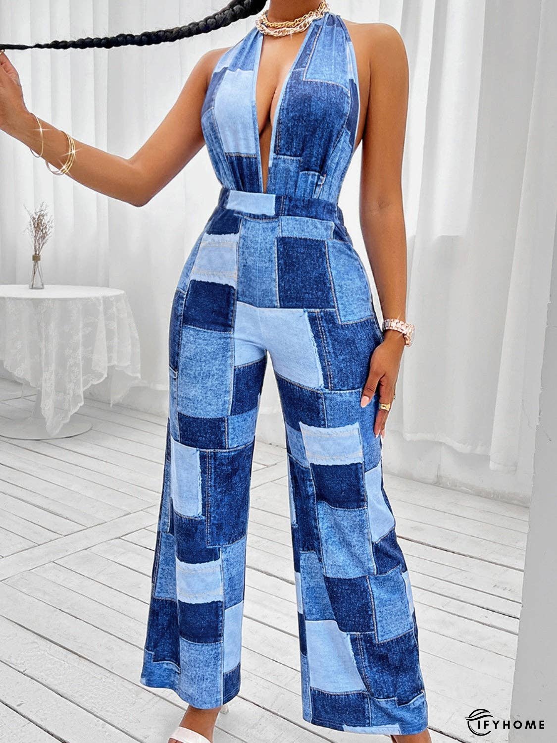 Patchwork Halter Neck Jumpsuit | IFYHOME