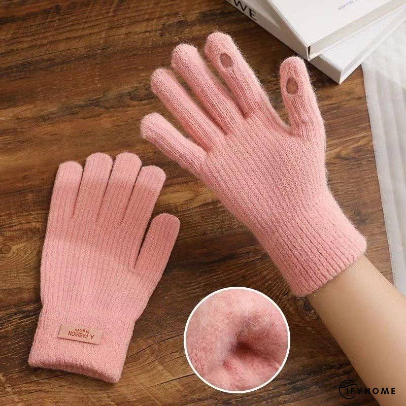 Solid Colored Open Finger Velvet Touch Screen Knitted Gloves | IFYHOME