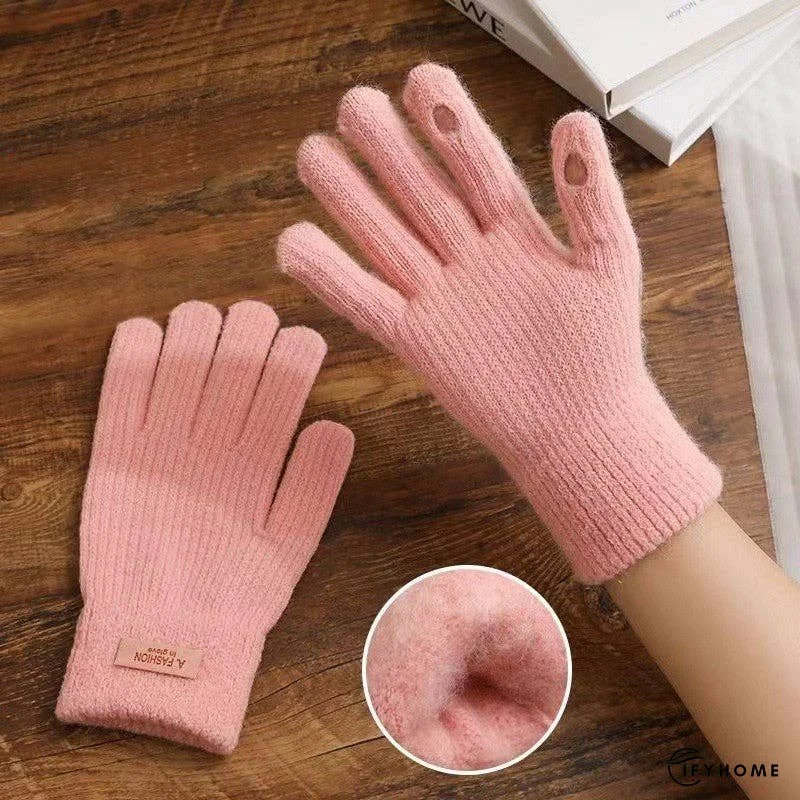 Solid Colored Open Finger Velvet Touch Screen Knitted Gloves | IFYHOME