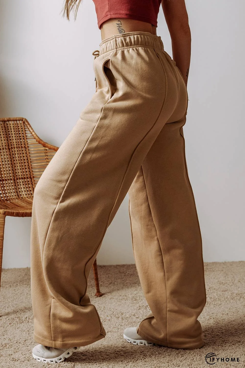 Exposed Seam Drawstring High Waist Wide Leg Pants | IFYHOME