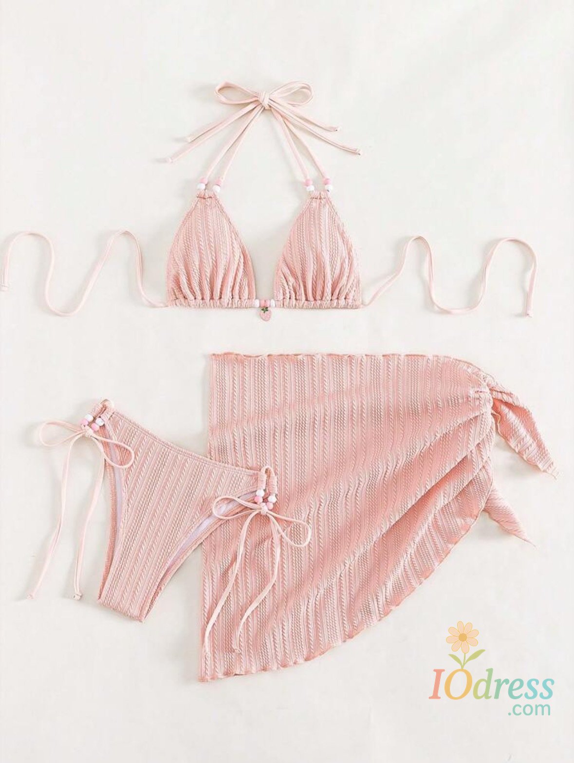 IO Dress Women pink micro mini string bikini sets 4 pieces with mesh cover tops and skirt swimsuit bathing suit beach outfits biquini