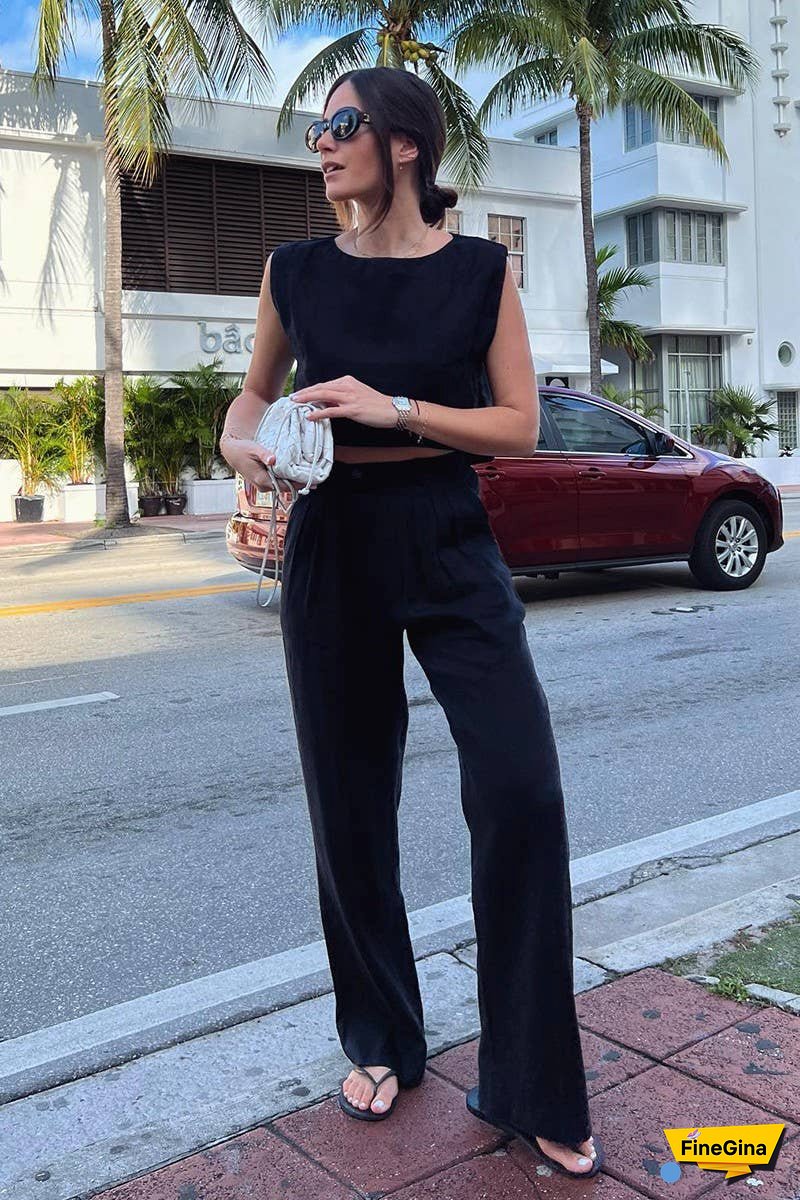 Linen Sleeveless Top & Wide Leg Pants Set