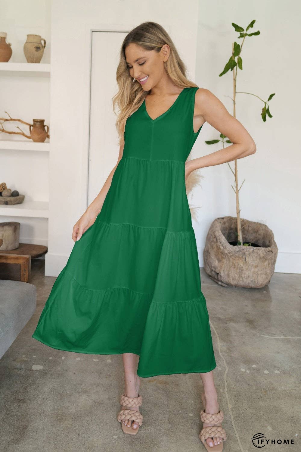 V-Neck Sleeveless Midi Tiered Dress | IFYHOME