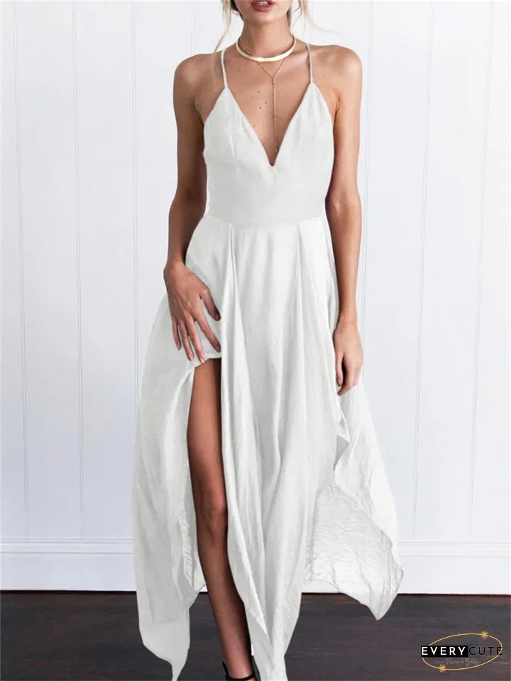 Sexy V-neck Backless High Waist Dress