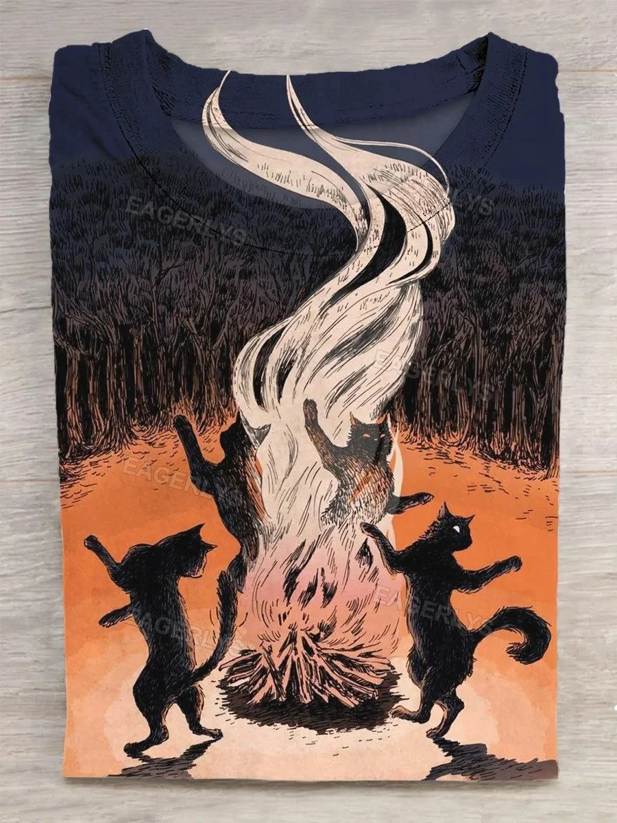 Eagerlys Unisex Campfire Printed Vintage Fashion Loose T-shirt Eagerlys